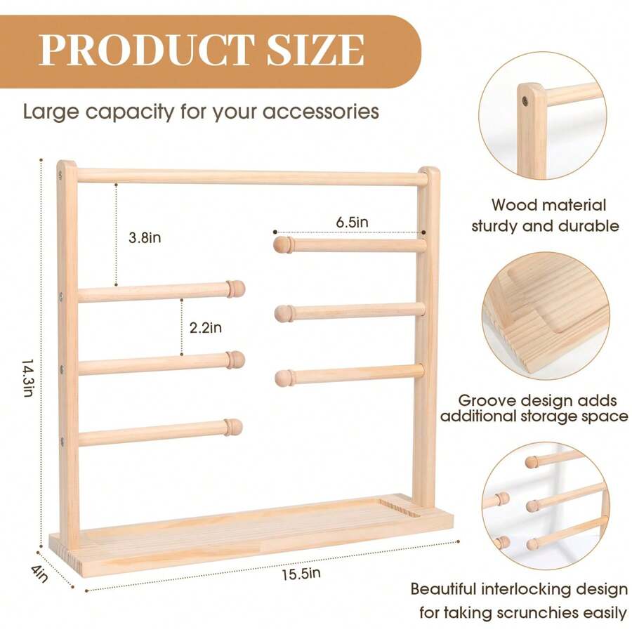 Oaoleer Scrunchie Holder Organizer, Wooden Hair Tie Organizer, Girls