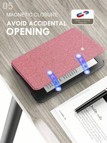 粉色Kindle Paperwhite專用殼,輕薄布面套,輕巧PU皮革智能保護套附手提帶,自動開關屏幕設計 - 粉色 - 查看 6