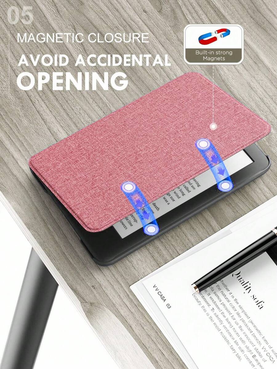 Pink Case For Kindle Paperwhite , Slim Fabric Cover, Lightweight PU Leather Smart Cover With