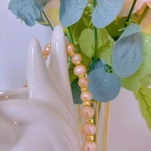 100%手工製作天然粉色淡水珍珠18K鍍金項鍊，男女皆宜，搭配禮盒，適用於生日/婚禮/周年紀念/情人節禮物，非常適合新娘和母親節禮物 - 項鍊 - 查看 5