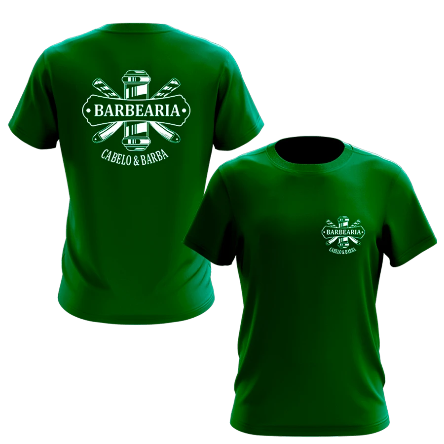Camiseta Barbearia Barbeiro Salão Uniforme Profissional - Verde Escuro - Visão 1