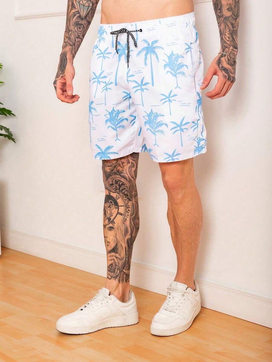 Men Beach Shorts - Xanh và trắng - Xem 1