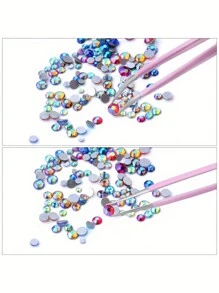 4件套粉色美甲点钻笔镊子珠宝亚克力平底钻长方形盒装饰美甲工具套装美甲艺术套装DIY美甲饰品美甲宝石美甲用品美甲水钻 - 粉色 - 查看 7