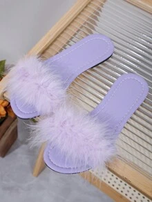 Sandalias planas moradas simples y cómodas para mujer - Púrpura malva - Ver 5