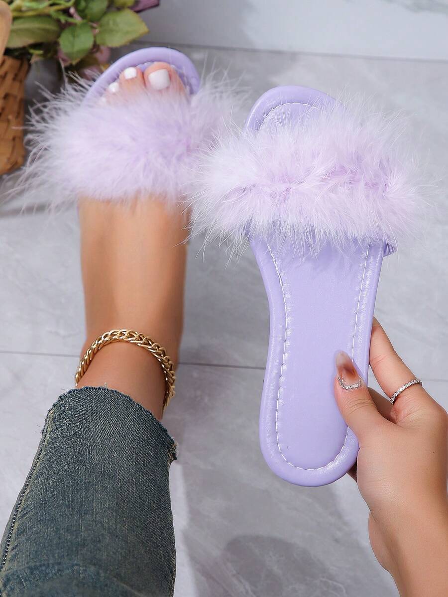 Sandalias planas moradas simples y cómodas para mujer - Púrpura malva - Ver 1