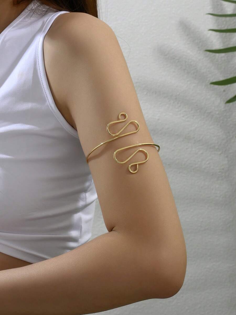 1個金屬款休閒極簡S形女士手鐲，適用於夏季派對、慶典和節日
