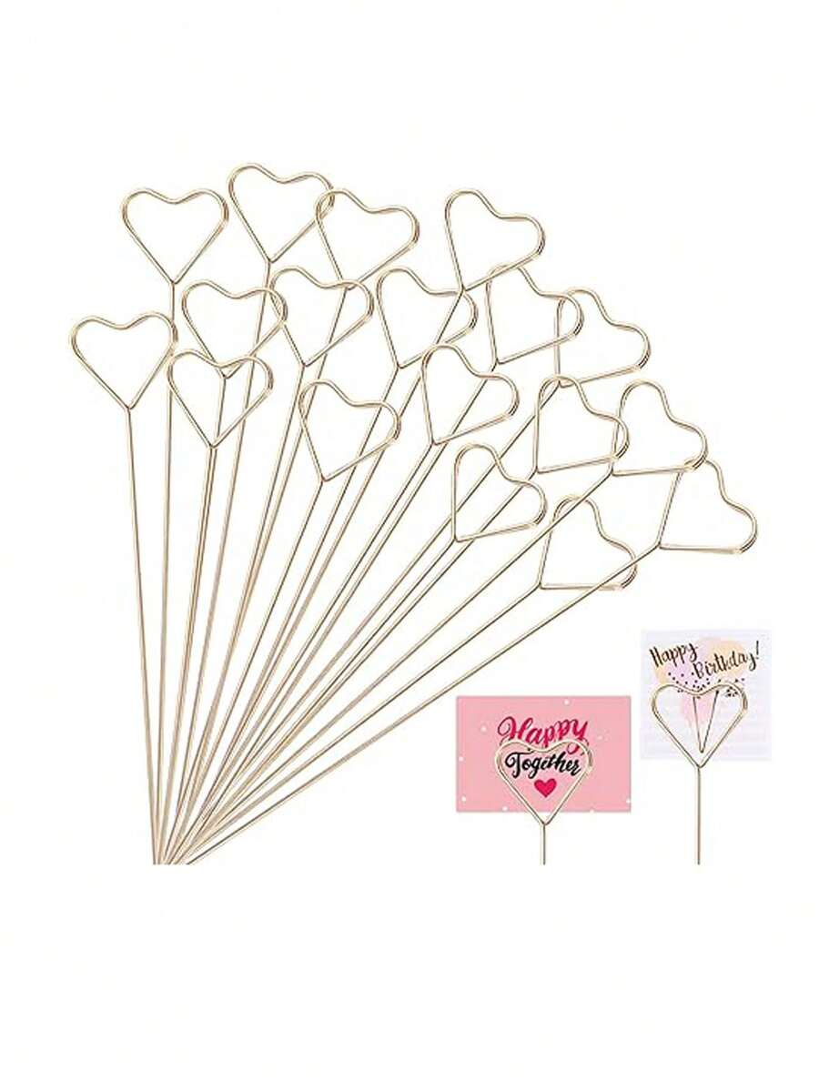 50 chiếc, Bó hoa trái tim vàng - Hộp đựng thẻ bằng kim loại, Kẹp ghi nhớ & Hộp đựng thẻ quà tặng cho đám cưới, sinh nhật & cắm hoa - Vàng - Xem 1