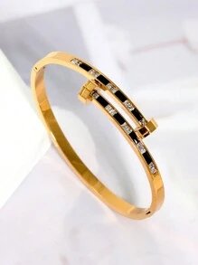 1 pièce Bracelet jonc à pointes d'ongles simple et à la mode de couleur dorée - Doré - Voir 12