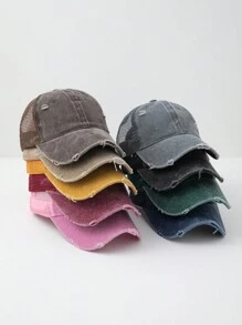 1pc Men Solid Color Distressed Half-Mesh Baseball Cap Suitable For Spring And Summer Breathable Sun Protection Outfits - Multicolor - View 2