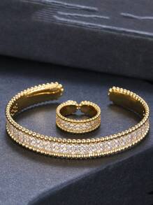 1 Set Personalized Bracelet And Ring Set Decorated With Cubic Zirconia
