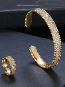 1 Set Personalized Bracelet And Ring Set Decorated With Cubic Zirconia