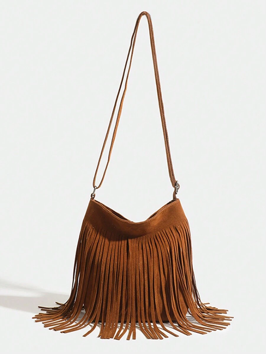 Retro-chic Handtasche mit matter Oberfläche, neue koreanische Mode Damen Umhängetasche, einfache und vielseitige Damen Umhängetasche, einzigartiger vintage Quasten Umhängetasche, 2025 Mode große Kapazität Nische Schultertasche - Braun - Übersicht 1