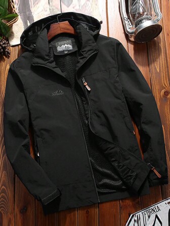 Boyfriend Style Men Letter Graphic Zip Up Hooded Sports Jacket