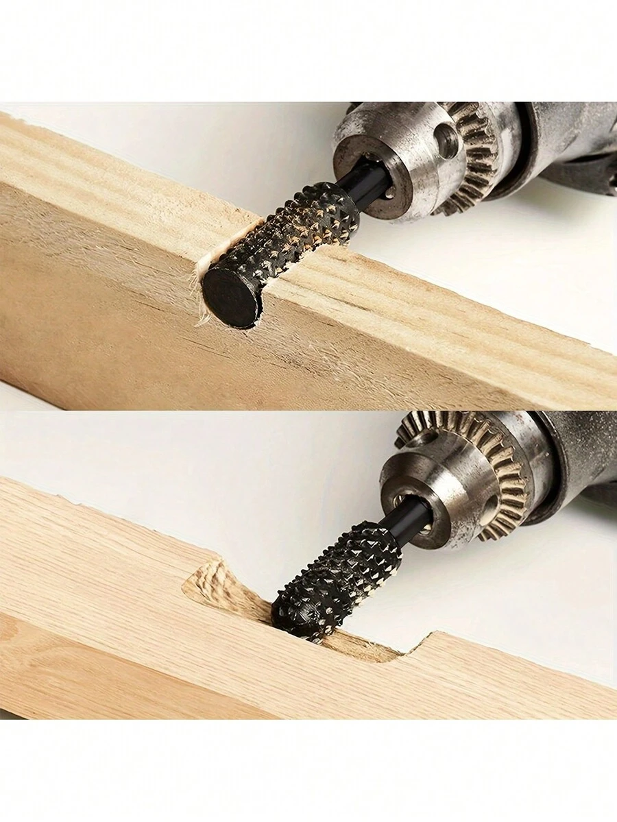 Juego de brocas de lima y tallado de madera con 10 piezas de 1/4" 6mm, archivo de taladro de carpintería de forma de cincel estriado giratorio para bricolaje, herramienta de eje en forma de cabeza de cincel para grabar, pulir, rectificar madera - Negro - Ver 1