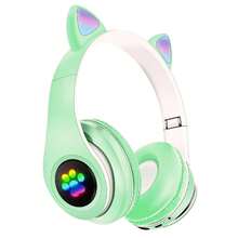 Cat Ear Gaming Headphones, Foldable Bluetooth-Compatible Headphones, LED Light Stereo Headphones, Low Latency - 綠色 - 查看 1