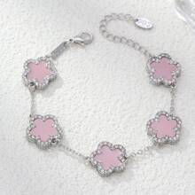 1pc Alloy Mother Of Pearl Flower Decorated Double-Sided Rhinestone Women Bracelet