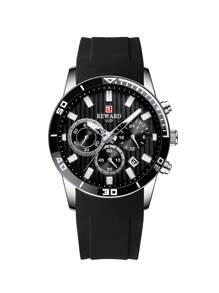 REWARD Men's Quartz Watch Silicone Band Business Fashion Style Timing Calendar Luminous Hands Multi-Functional Men Wristwatch High Quality Gift Classic Design Watch Band - Black - View 3
