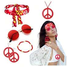 6 Stück Hippie Kostüm Accessoires Set, Boho Friedenszeichen Gänseblümchen 60er 70er Jahre Party Geschenke Dekorationen für groovige Party Halloween
