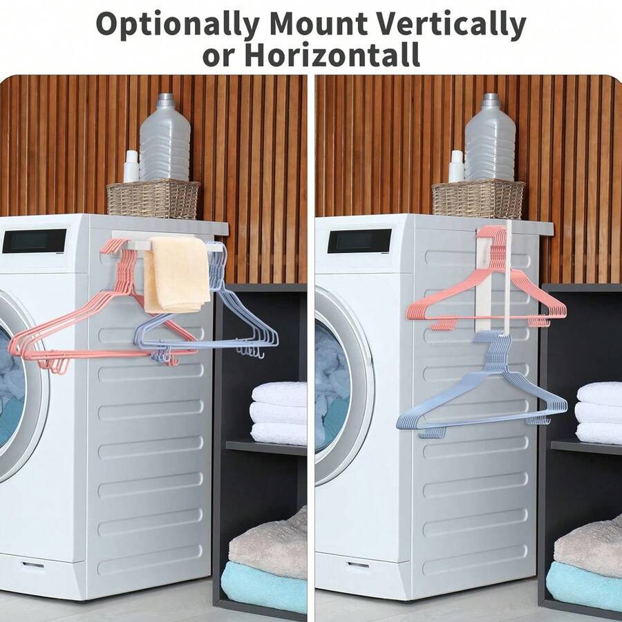 1pc Magnetic Hanger Organizer, Wall Mount Clothes Rack Organizer For Washing Machine,Hanger Stacker For Closet Laundry Room,Space Saving Clothes Hanger Storage, Clothes Hanger Storage, Easy Installation And Convenient Storage, No Drilling Required, Home Supplies - White - View 1