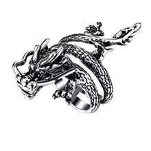 8pcs/Set Vintage Asymmetrical Dragon & Snake Adjustable Open Rings, Suitable For Men Daily Casual Wear - Antique Silver - View 3
