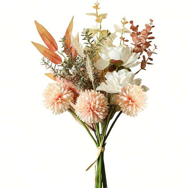1 Pack Artificial Silk Flowers For Wedding Bouquet Decor, Plastic Floral Tabletop Centerpiece Suitable For Home, Kitchen, Garden, Party Decoration