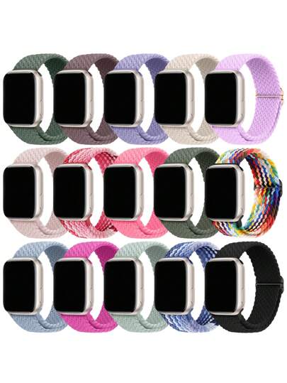 Braided Stretchy Adjustable Straps Compatible With Apple Watch Band 38mm 40mm 41mm 42mm 44mm 45mm 46mm 49mm For Women Men ,Sport Elastic Nylon Cloth Wristbands Compatible With IWatch Series SE Ultra 2/1 11 10 9 8 7 6 5 4 3 2 1