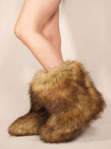 Where’s That From Malaya Platform Fluffy Faux Fur Ankle Boots - Alsatian - View 1