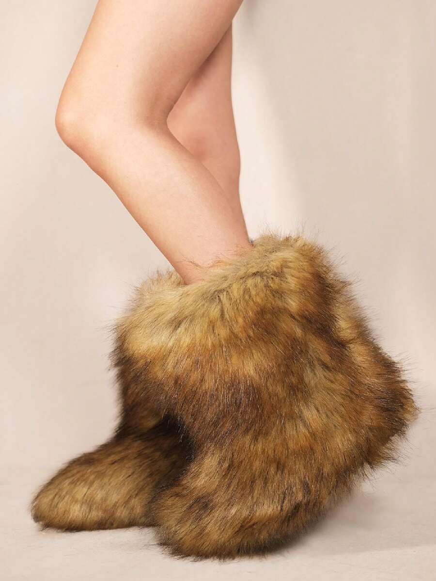 Where’s That From Malaya Platform Fluffy Faux Fur Ankle Boots - Alsatian - View 1