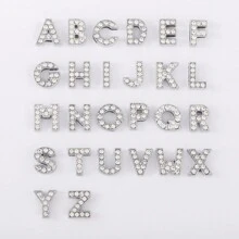 26 件/包欧美风格水钻合金英文字母美甲装饰，Y2K 金属风格 DIY 大号美甲配件，可组合 3D 艺术字母指甲水钻首饰指甲饰物美甲用品指甲宝石 - 銀色 - 查看 7