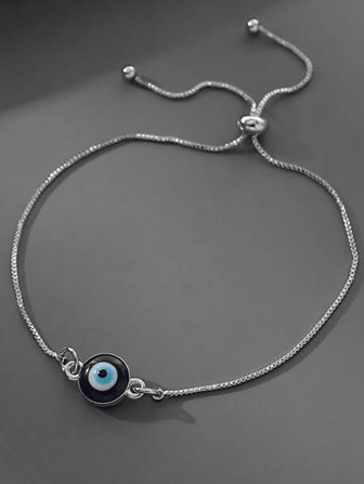 A Turkish-Style Round Blue Evil Eye Stretchable Bracelet, A Couple Gift Suitable For Women Daily Casual Wear