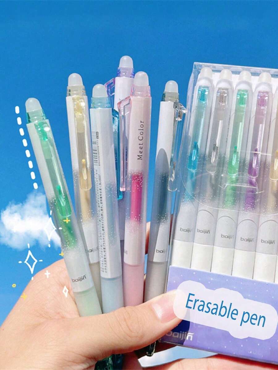 6入組彩色閃光按壓可擦筆,學生和畢業生的完美禮物,帶有易於擦除功能的中性筆 - 彩色 - 查看 1