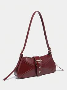1 pièce Sac à épaule pour femmes  enrobé brillant style moto rétro avec boucle décorative, fermeture à glissière, sangle réglable. Convient pour les voyages, les vacances, l'extérieur, les femmes en tenue décontractée au bureau. Sac inspiré du style rétro parfait pour le bureau, les et le travail.