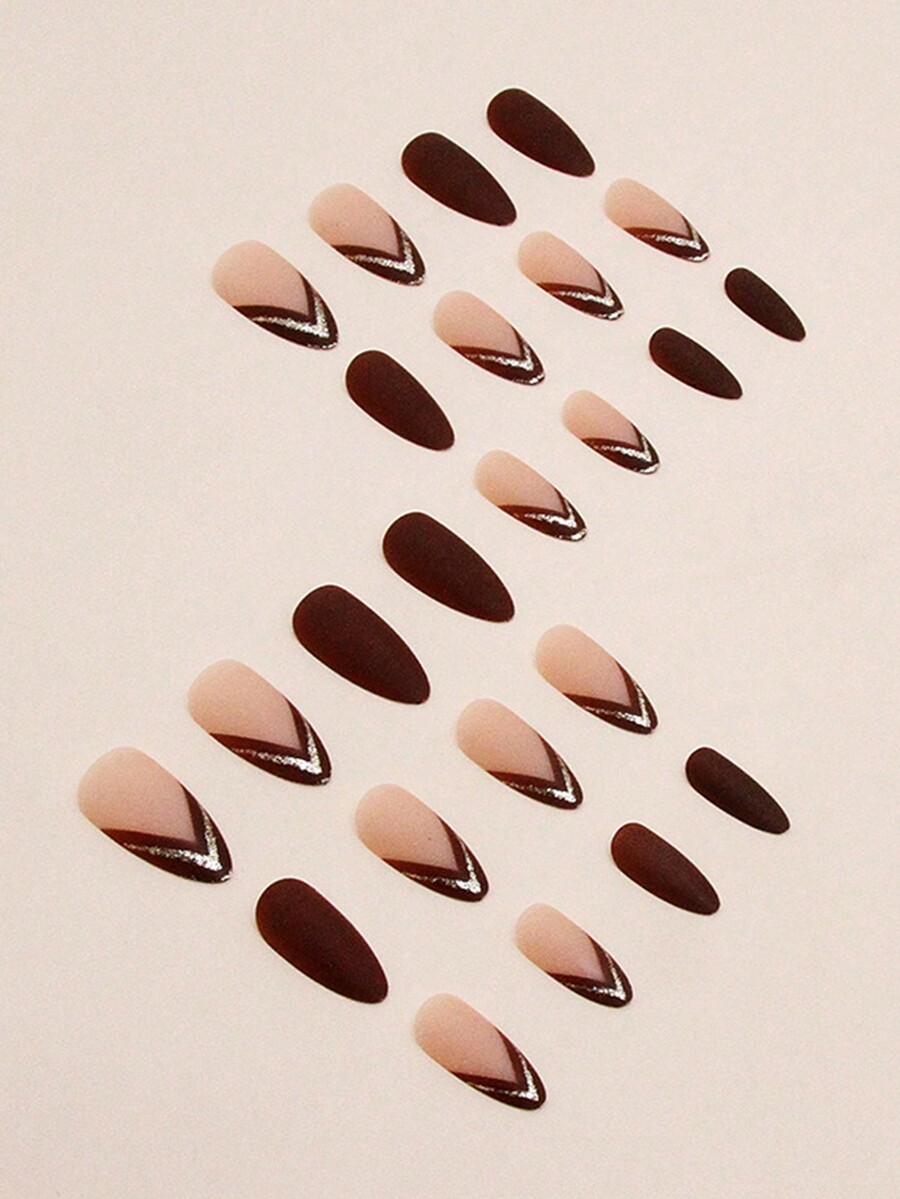 Upgrade Your Nail Style 24pcs MediumLong Almond Shaped BrownTone