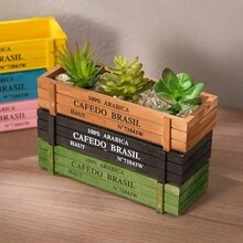 1 pieza Maceta de madera retro para plantas suculentas en balcón, caja rectangular de madera sólida para bonsai suculentos - maceta de madera - Ver 8