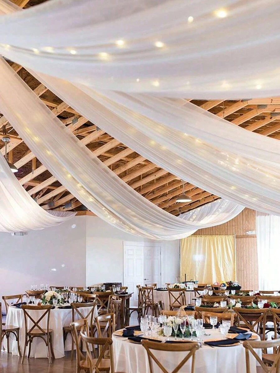 1pc Wedding Glowing White Gauze Backdrop Curtain, White Wedding Arched String Lights Sheer Curtain, 393/196inch Transparent Wedding Background Decorative Gauze, Wedding Arched Ceiling Decoration, Suitable For Wedding, Baby Shower, Birthday Party, Home Decor, Photo Prop - White - View 1