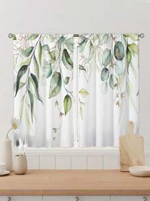 2入組北歐手繪葉子短窗簾，無孔窗簾，適用於臥室辦公室廚房客廳書房家居裝飾 - 彩色 - 查看 5