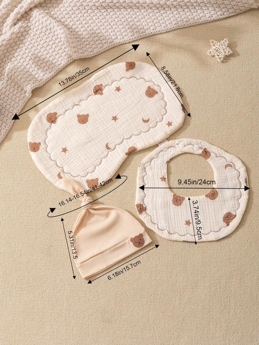 3Piece Infant Set, Including A Baby Hat, An Infant Printed Pillow, And