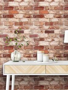 1pc Vintage Red Brick Pattern Self-Adhesive Wallpaper For Home Decoration, Kitchen Cabinet, Furniture, Room Renovation - Multicolor - View 4