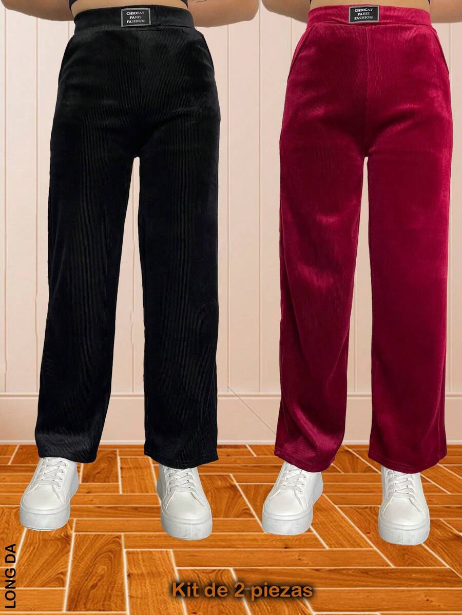 Kit de 2 Pantalones corte recto para dama con tela suave - Rojo - Ver 1