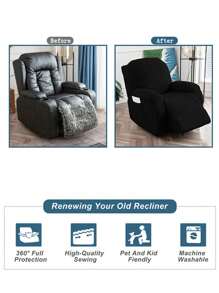 4 cái/bộ Vỏ bọc ghế tựa co giãn Tấm bọc sofa, Vỏ bọc ghế sofa cho ghế ngả lưng 1 chỗ ngồi, Tấm bảo vệ nội thất có thể giặt được với đáy đàn hồi - màu đen - Xem 5