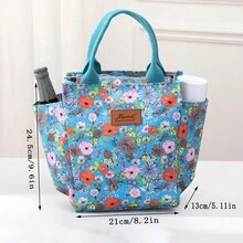 meetself 1pc Fashionable Portable Large Capacity Waterproof Fabric Insulated Lunch Bag Handbag For Work And Outings, Lunch Box - Blue - View 3