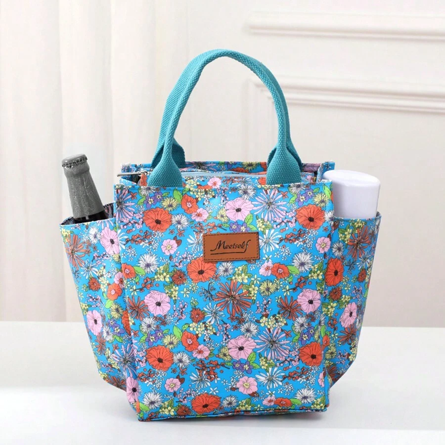 meetself 1pc Fashionable Portable Large Capacity Waterproof Fabric Insulated Lunch Bag Handbag For Work And Outings, Lunch Box - Blue - View 1
