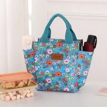 meetself 1pc Fashionable Portable Large Capacity Waterproof Fabric Insulated Lunch Bag Handbag For Work And Outings, Lunch Box - Blue - View 2