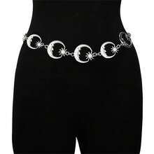 1 Máy Tính Boho Mặt Trăng Mặt Trời Rỗng Eo Dây Xích Y2K Xu Hướng Tua Rua Đầm Dây Nữ Có Thể Điều Chỉnh Cơ Thể Thắt Lưng Bụng Trang Sức - Bạc - Xem 6