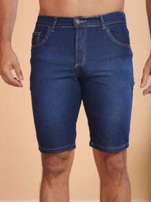 Men Denim Shorts - 深色水洗藍 - 查看 5