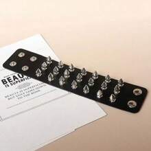 Pulsera punky con pinchos, accesorios góticos de rock, joyería emo de los 80 con picos y remaches, brazalete unisex de pop metal fresco para hombres y mujeres - Negro - Ver 7