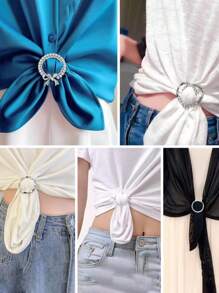 3pcs Women Silk Scarf Ring Clip Set: T-Shirt Collar Tie Clip, Fashionable Metallic Silver Zinc Alloy Clothing Ring Buckle, And Scarf Buckle Accessories Women Valentine's Day Brooch Valentines - Silver - View 5