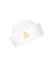 1 gorra de marinero con parte superior redonda y borde enrollado, color blanco con logotipo de ancla bordado y diseño de capitán - Azul - Ver 5