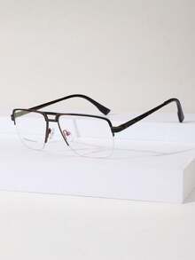 1pc Men Vintage Metal Eyeglasses, Suitable For Computer Work, Blocking And Playing Computer Games Clear Glasses Accessories - Multicolor - View 3