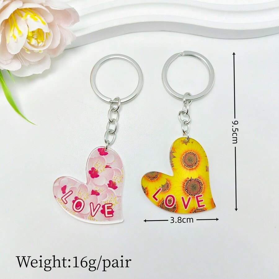 A Delicate Acrylic Heart Keychain With Lovely Cartoon Series Keyring